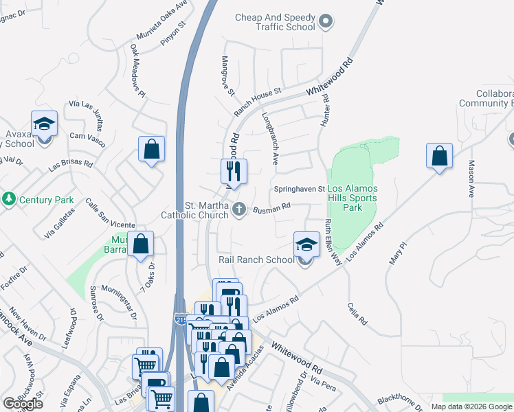map of restaurants, bars, coffee shops, grocery stores, and more near 27832 Busman Road in Murrieta