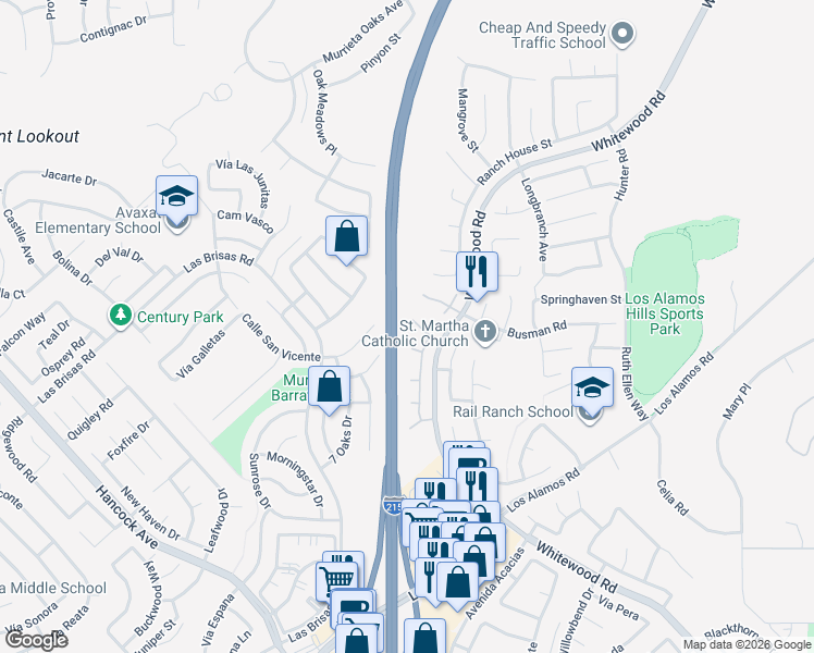 map of restaurants, bars, coffee shops, grocery stores, and more near 24811 Tumbleweed Court in Murrieta