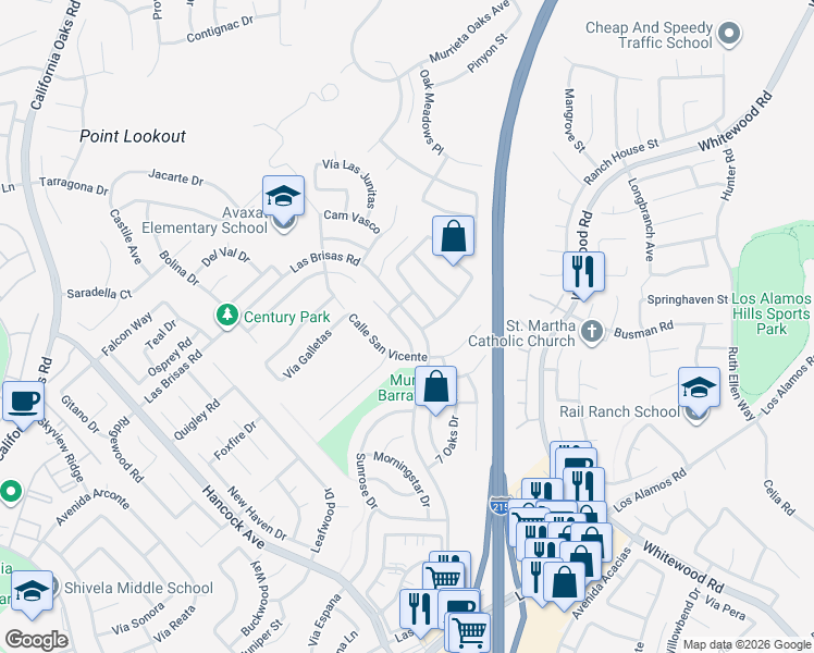 map of restaurants, bars, coffee shops, grocery stores, and more near 24572 Calle Magdalena in Murrieta