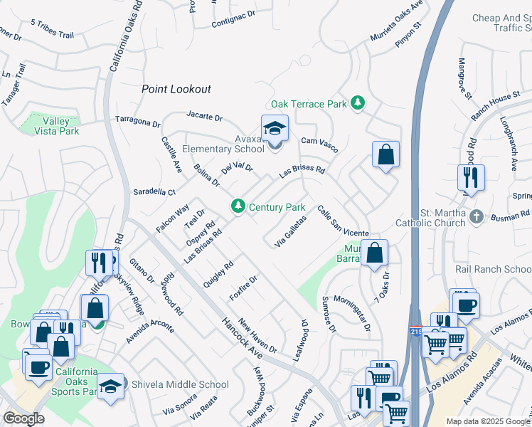 map of restaurants, bars, coffee shops, grocery stores, and more near 39670 Calle San Clemente in Murrieta