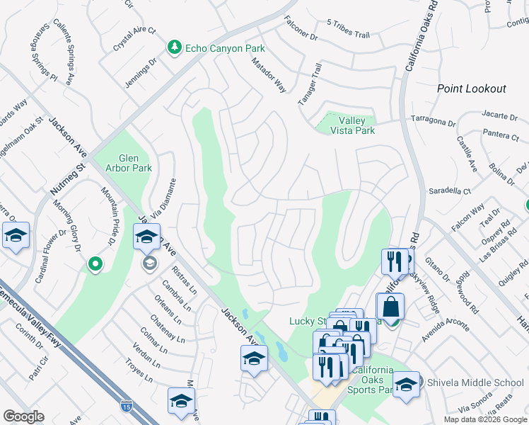 map of restaurants, bars, coffee shops, grocery stores, and more near 40491 Calle Lampara in Murrieta
