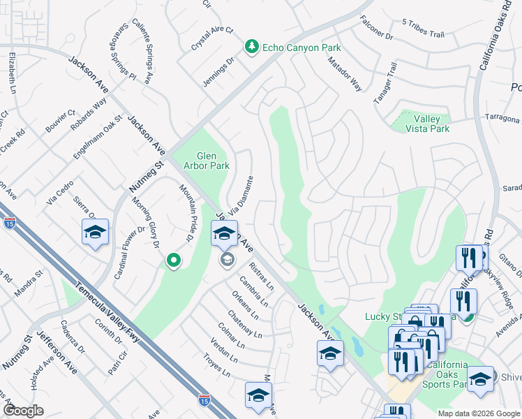 map of restaurants, bars, coffee shops, grocery stores, and more near 40605 Corte Albara in Murrieta