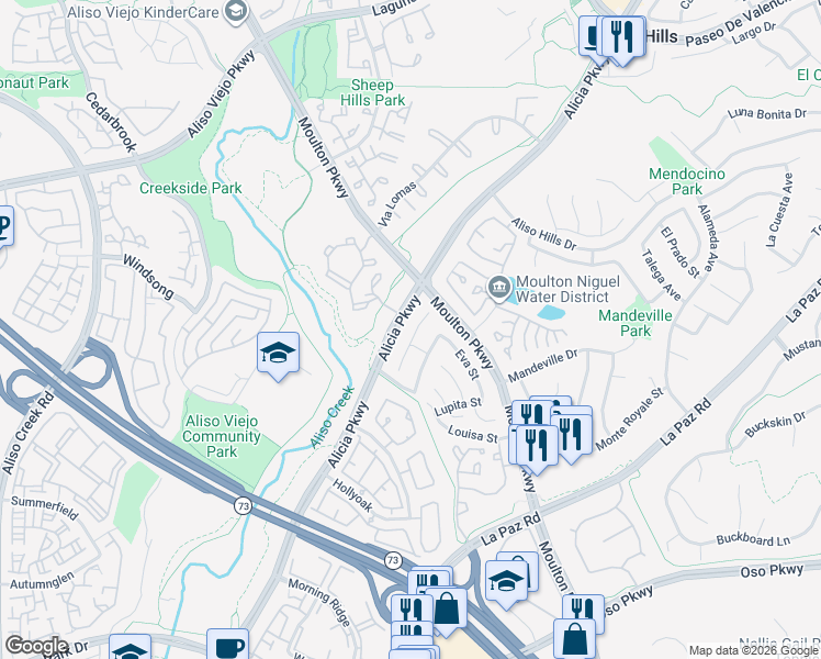 map of restaurants, bars, coffee shops, grocery stores, and more near 26251 Yolanda Street in Laguna Hills