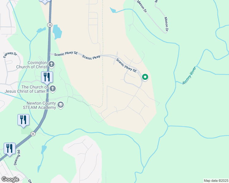 map of restaurants, bars, coffee shops, grocery stores, and more near 13100 Vista Drive Southeast in Covington