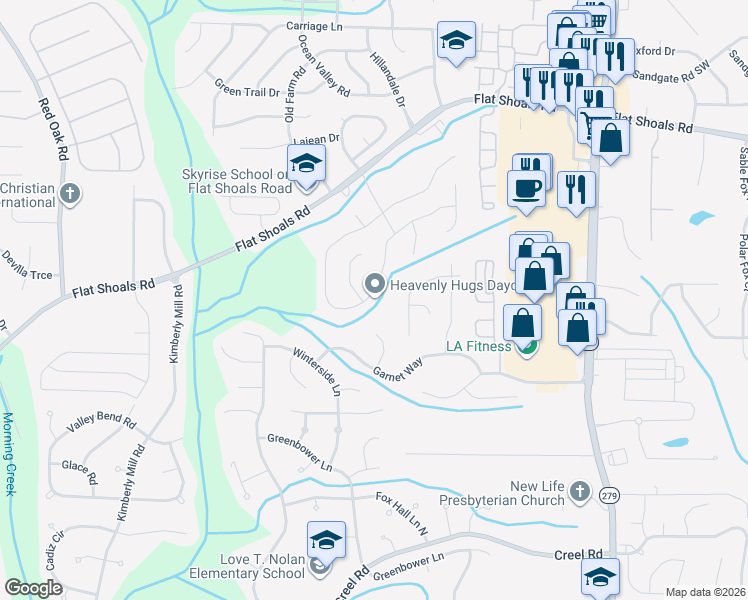 map of restaurants, bars, coffee shops, grocery stores, and more near 6525 Emerald Pointe Circle in College Park