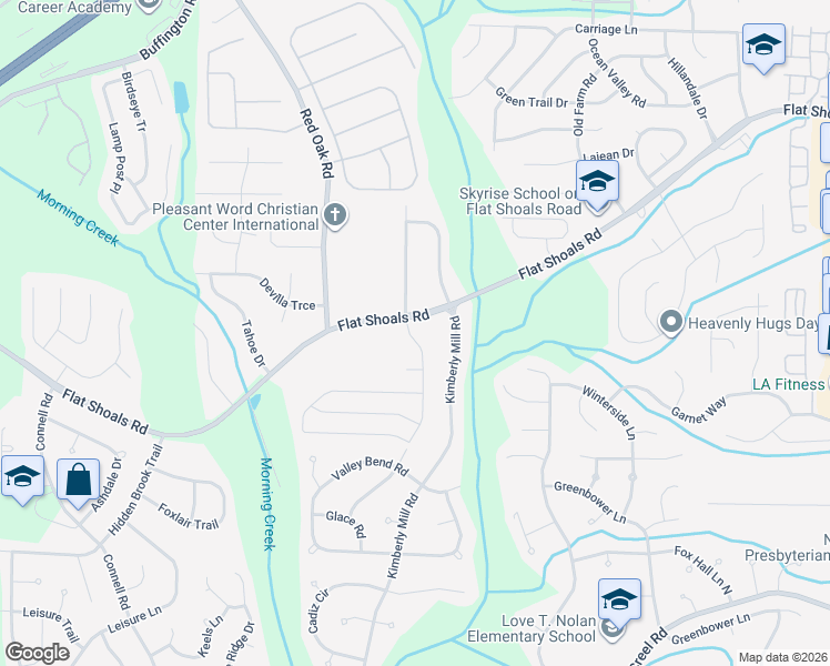 map of restaurants, bars, coffee shops, grocery stores, and more near 6361 Beaver Creek Trail in Atlanta
