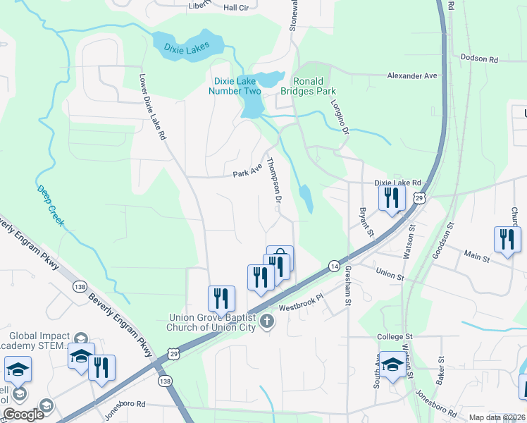 map of restaurants, bars, coffee shops, grocery stores, and more near 6339 Thompson Drive in Union City