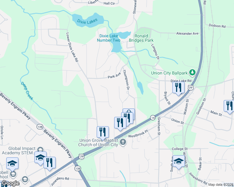 map of restaurants, bars, coffee shops, grocery stores, and more near 7525 Deer Creek Drive in Union City