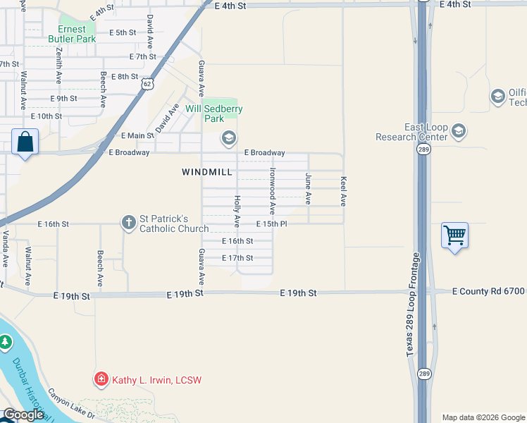 map of restaurants, bars, coffee shops, grocery stores, and more near 3416 East 15th Street in Lubbock