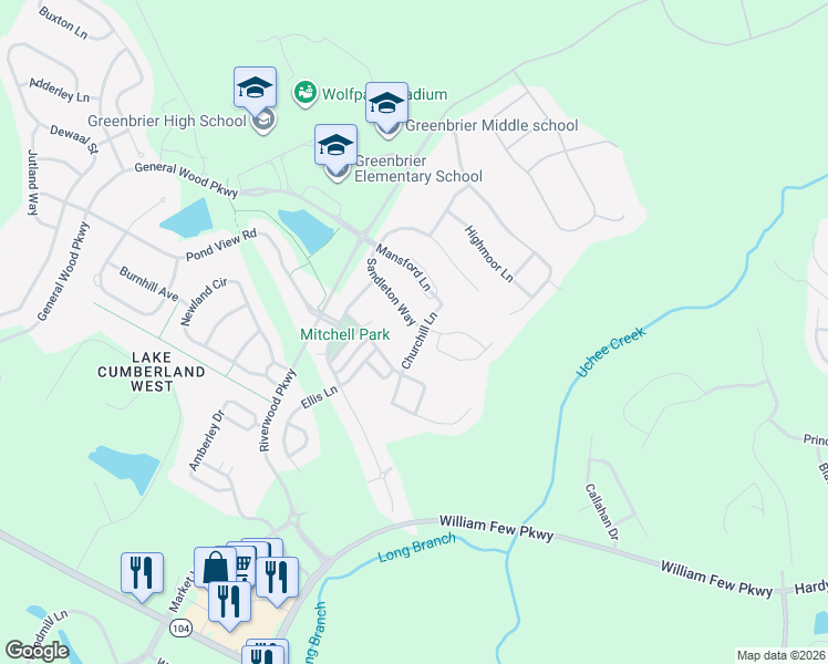 map of restaurants, bars, coffee shops, grocery stores, and more near 352 Sandleton Way in Evans