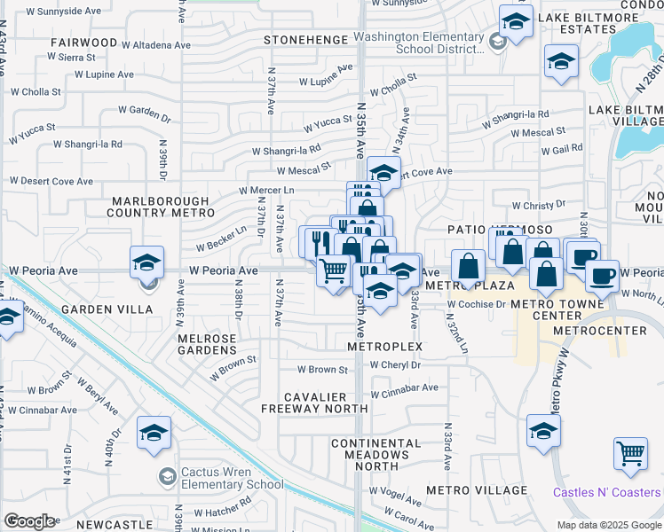 map of restaurants, bars, coffee shops, grocery stores, and more near 3534 West Peoria Avenue in Phoenix
