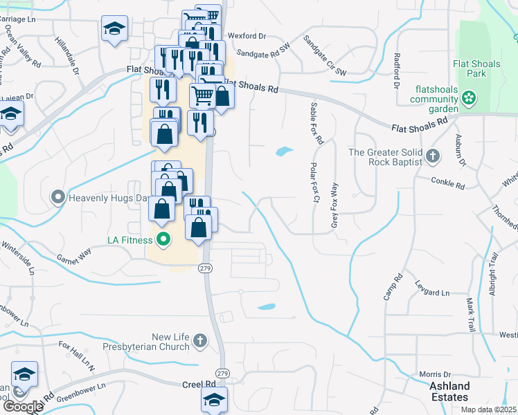 map of restaurants, bars, coffee shops, grocery stores, and more near 2268 Crossrail Drive in Atlanta