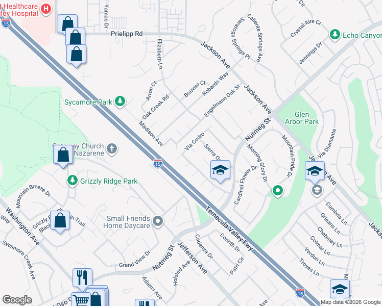 map of restaurants, bars, coffee shops, grocery stores, and more near 23679 Iride Circle in Murrieta