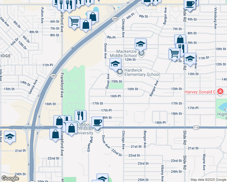 map of restaurants, bars, coffee shops, grocery stores, and more near 5513 16th St in Lubbock