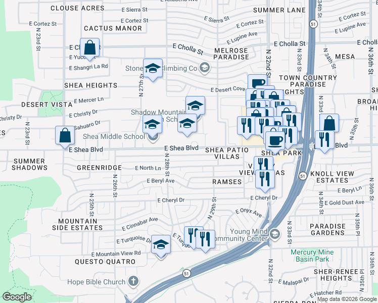 map of restaurants, bars, coffee shops, grocery stores, and more near 2844 East Cannon Drive in Phoenix