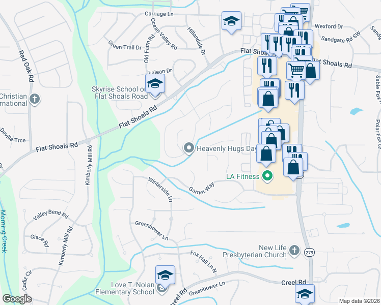 map of restaurants, bars, coffee shops, grocery stores, and more near 6525 Emerald Pointe Circle in College Park