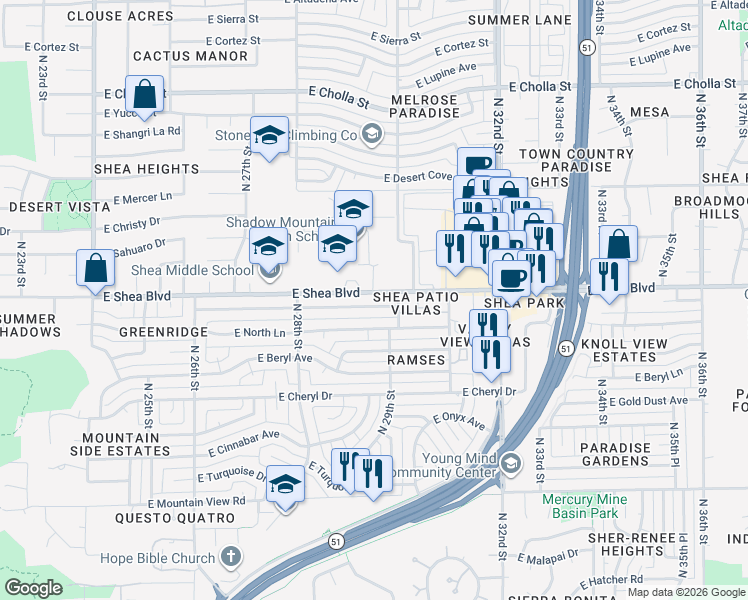 map of restaurants, bars, coffee shops, grocery stores, and more near 2924 East Cannon Drive in Phoenix