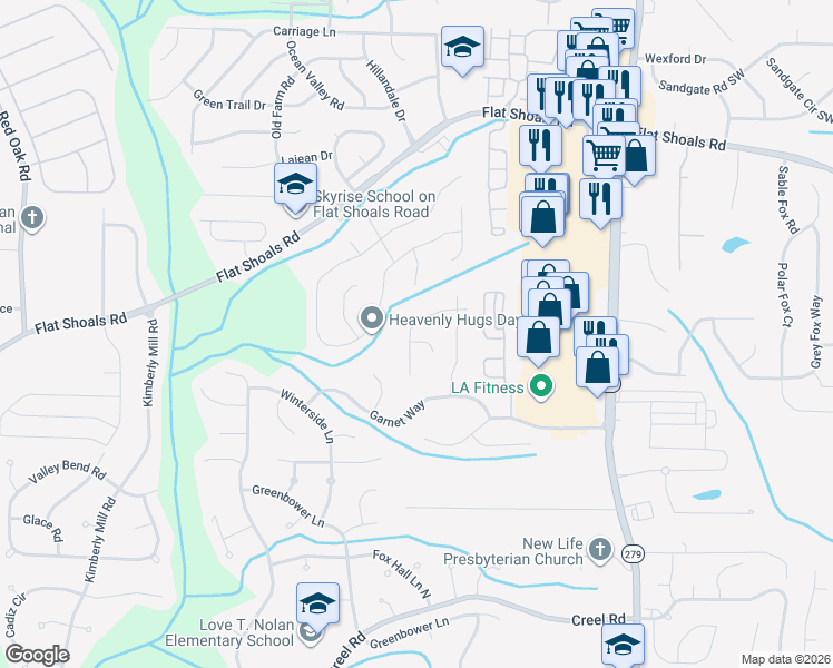 map of restaurants, bars, coffee shops, grocery stores, and more near 500 Mica Trc in Atlanta