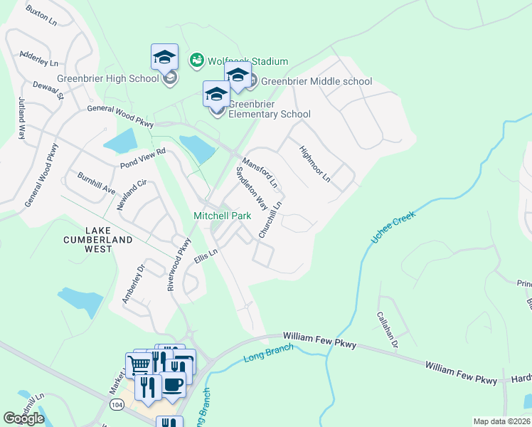 map of restaurants, bars, coffee shops, grocery stores, and more near 352 Sandleton Way in Evans