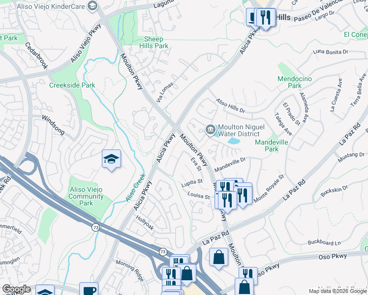 map of restaurants, bars, coffee shops, grocery stores, and more near 26251 Yolanda Street in Laguna Hills