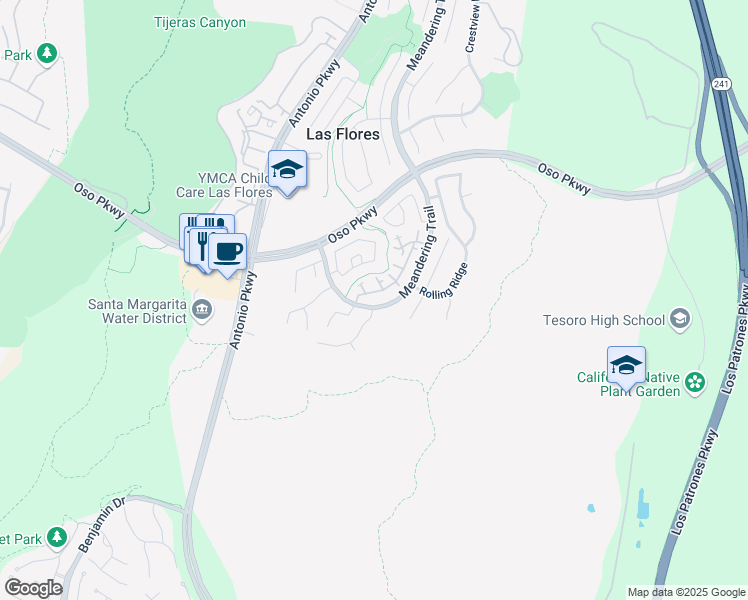 map of restaurants, bars, coffee shops, grocery stores, and more near 134 Bloomfield Lane in Rancho Santa Margarita