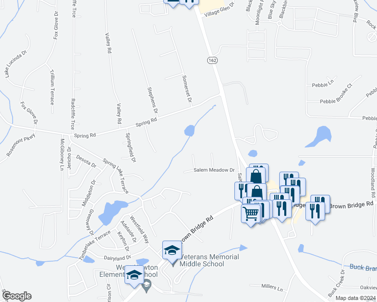 map of restaurants, bars, coffee shops, grocery stores, and more near 55 Salem Ridge in Covington