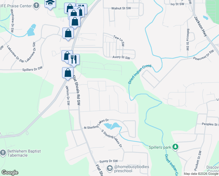 map of restaurants, bars, coffee shops, grocery stores, and more near 9205 Gallitin Drive Southwest in Covington