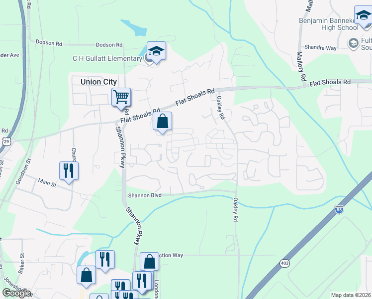 map of restaurants, bars, coffee shops, grocery stores, and more near 5385 Oakley Commons Boulevard in Union City