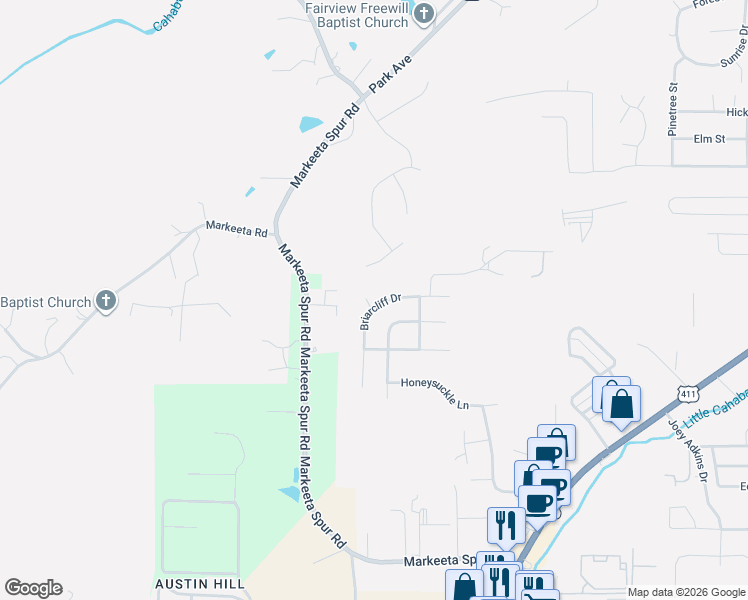 map of restaurants, bars, coffee shops, grocery stores, and more near 2419 Briarcliff Dr in Leeds