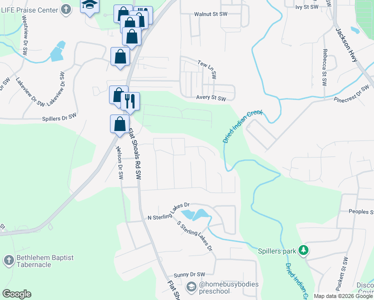 map of restaurants, bars, coffee shops, grocery stores, and more near 9200 Gallitin Drive Southwest in Covington
