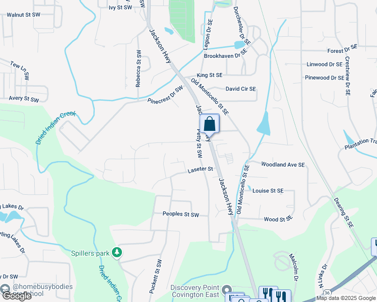 map of restaurants, bars, coffee shops, grocery stores, and more near 6164 Petty Street Southwest in Covington
