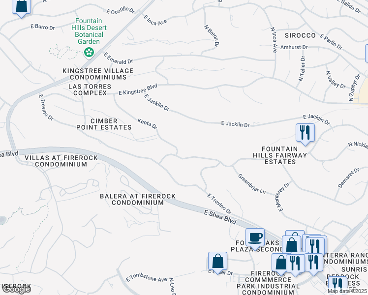 map of restaurants, bars, coffee shops, grocery stores, and more near 16454 Keota Drive in Fountain Hills