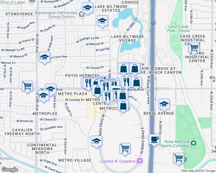 map of restaurants, bars, coffee shops, grocery stores, and more near 10602 North 30th Avenue in Phoenix