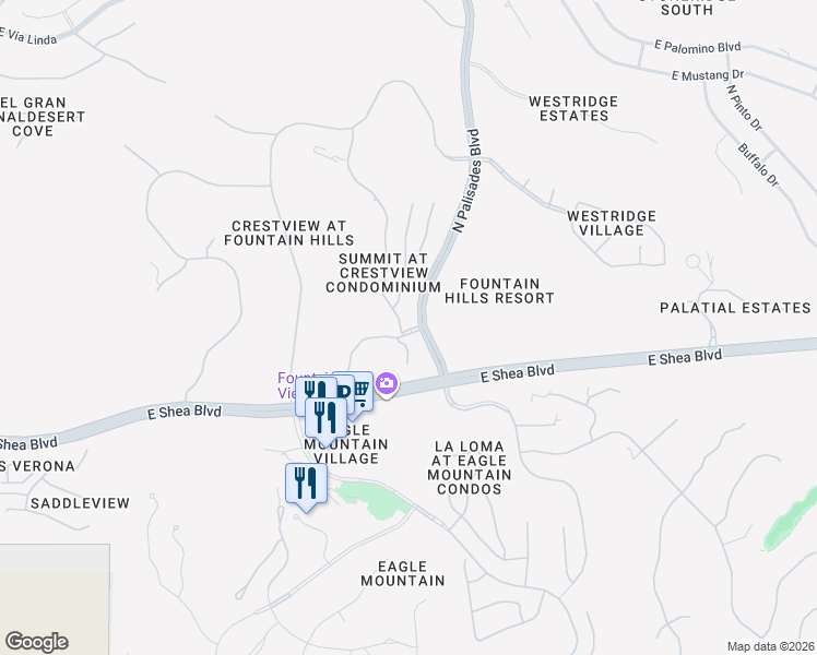 map of restaurants, bars, coffee shops, grocery stores, and more near 10528 North Skyline Drive in Fountain Hills