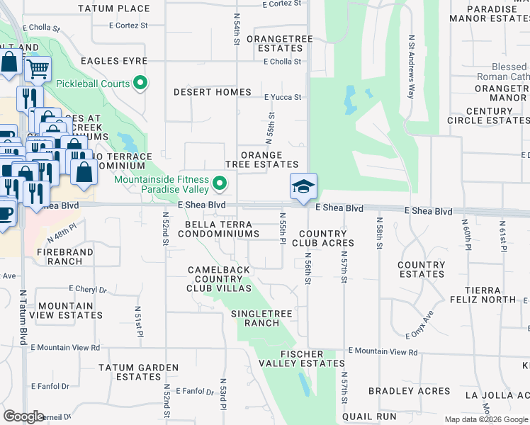 map of restaurants, bars, coffee shops, grocery stores, and more near 5504 East Cannon Drive in Paradise Valley