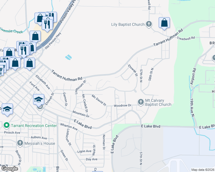 map of restaurants, bars, coffee shops, grocery stores, and more near 2124 Etowah Street in Birmingham