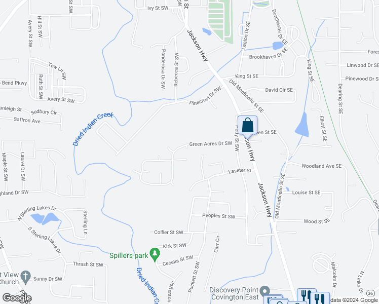 map of restaurants, bars, coffee shops, grocery stores, and more near 6111 Pineglen Circle Southwest in Covington
