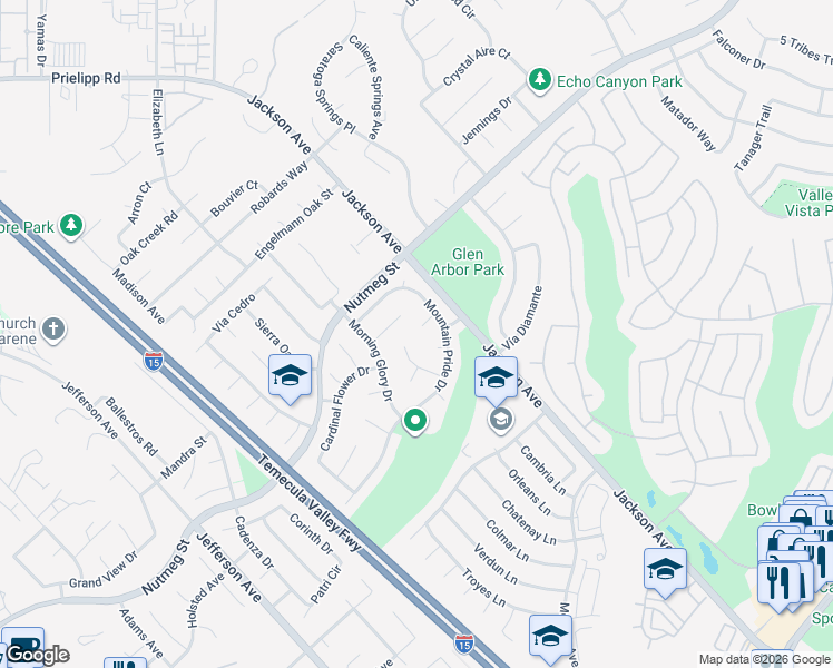 map of restaurants, bars, coffee shops, grocery stores, and more near 23835 Sweet Pea Court in Murrieta