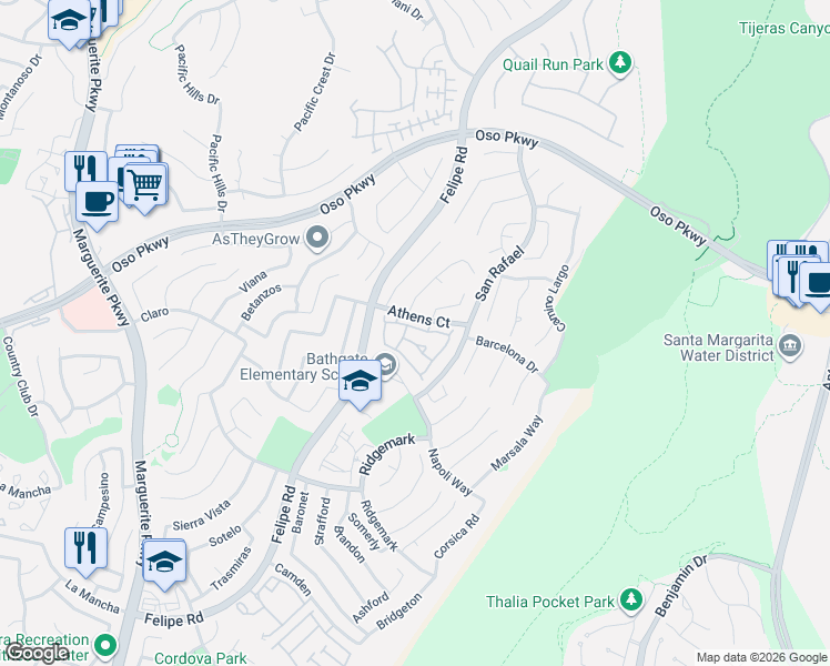 map of restaurants, bars, coffee shops, grocery stores, and more near 27702 Rubidoux in Mission Viejo
