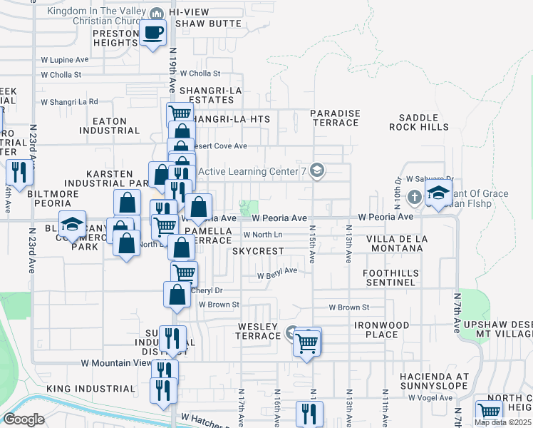 map of restaurants, bars, coffee shops, grocery stores, and more near 1606 West Peoria Avenue in Phoenix