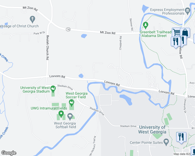 map of restaurants, bars, coffee shops, grocery stores, and more near 1255 Lovvorn Road in Carrollton