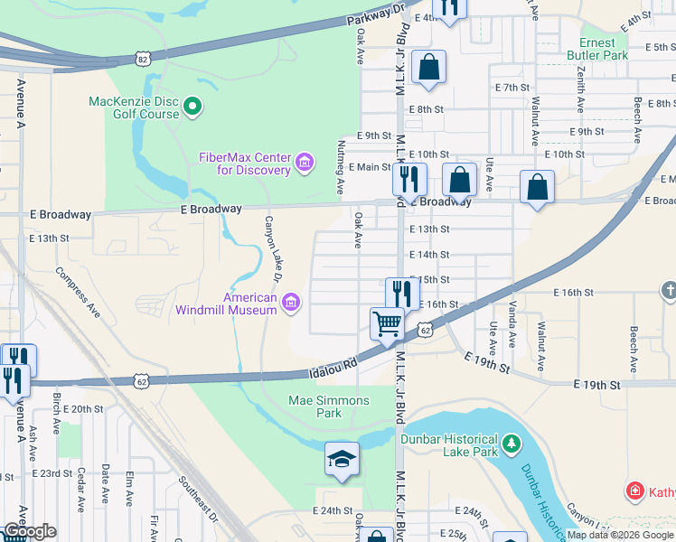 map of restaurants, bars, coffee shops, grocery stores, and more near 1311 East 15th Street in Lubbock