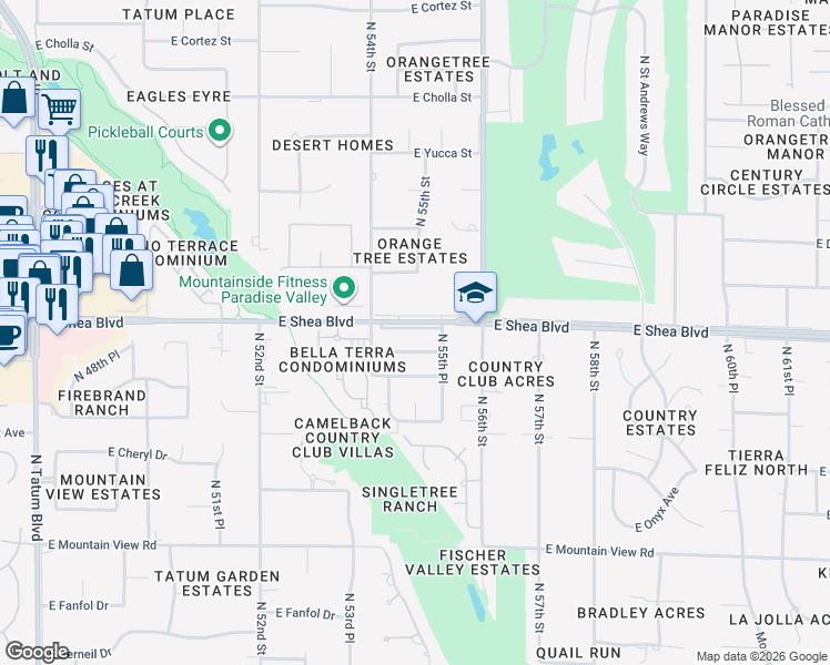 map of restaurants, bars, coffee shops, grocery stores, and more near 5504 East Cannon Drive in Paradise Valley