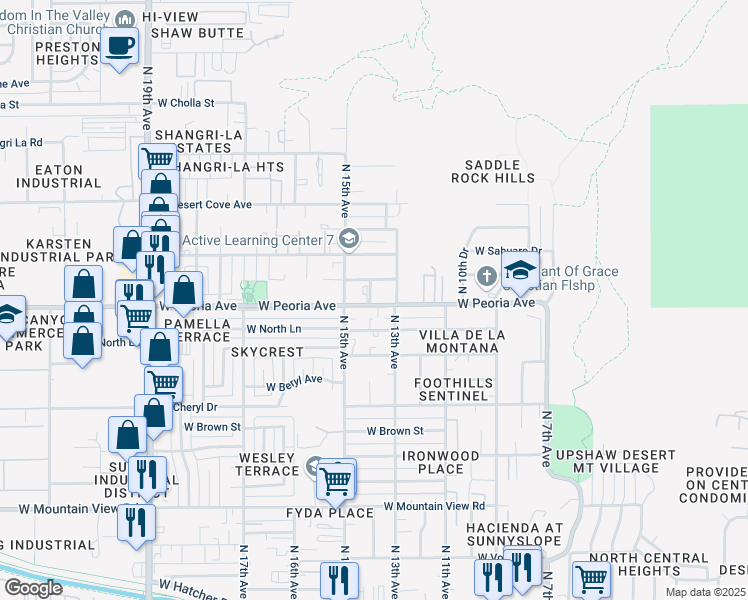 map of restaurants, bars, coffee shops, grocery stores, and more near 1421 West Peoria Avenue in Phoenix