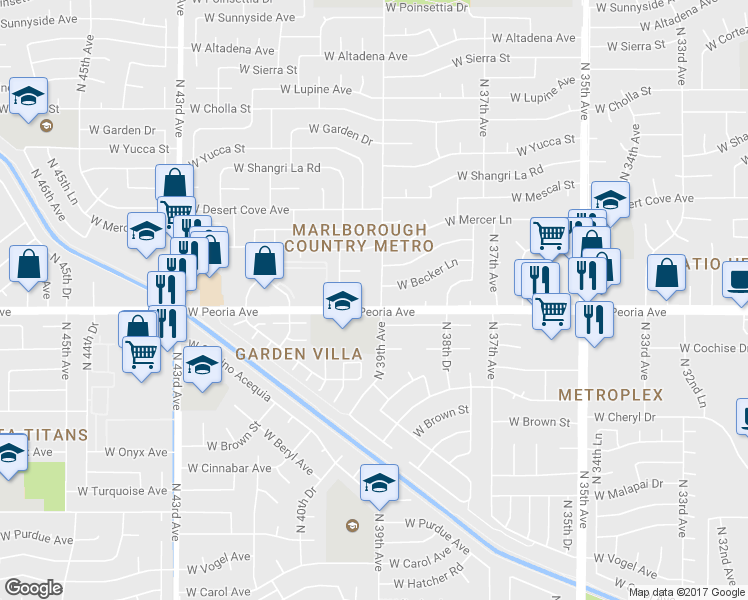 map of restaurants, bars, coffee shops, grocery stores, and more near in Phoenix