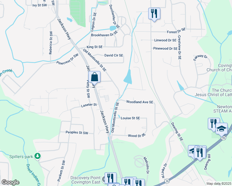 map of restaurants, bars, coffee shops, grocery stores, and more near 6194 Polly Anna Avenue Southeast in Covington