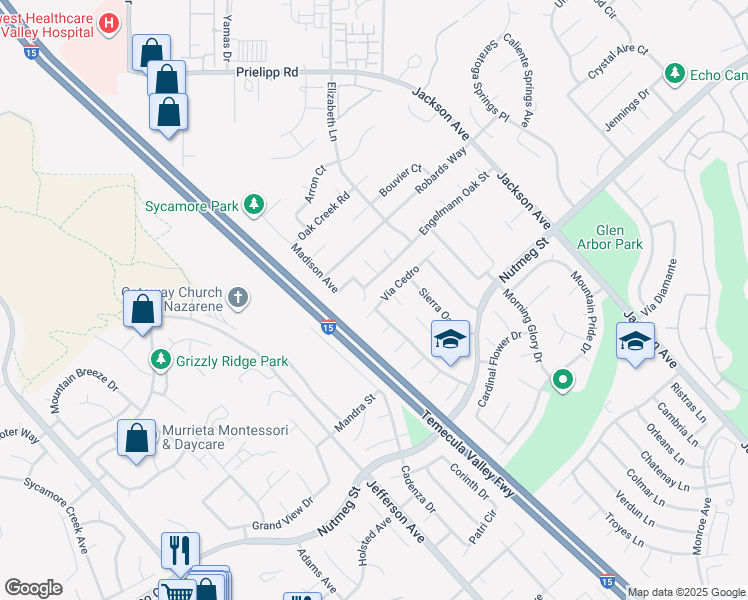 map of restaurants, bars, coffee shops, grocery stores, and more near 41195 Vía Cedro in Murrieta
