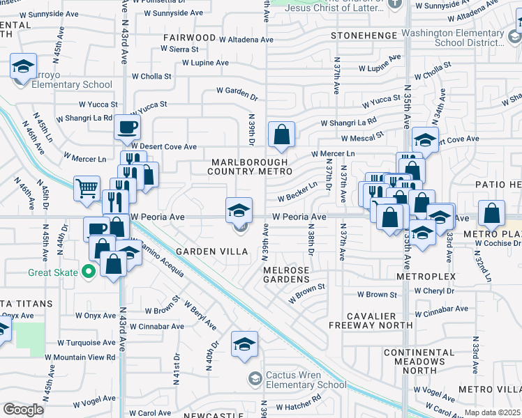 map of restaurants, bars, coffee shops, grocery stores, and more near in Phoenix