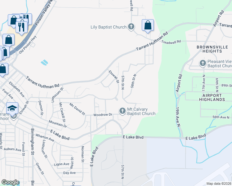 map of restaurants, bars, coffee shops, grocery stores, and more near 2408 Etowah Street in Birmingham