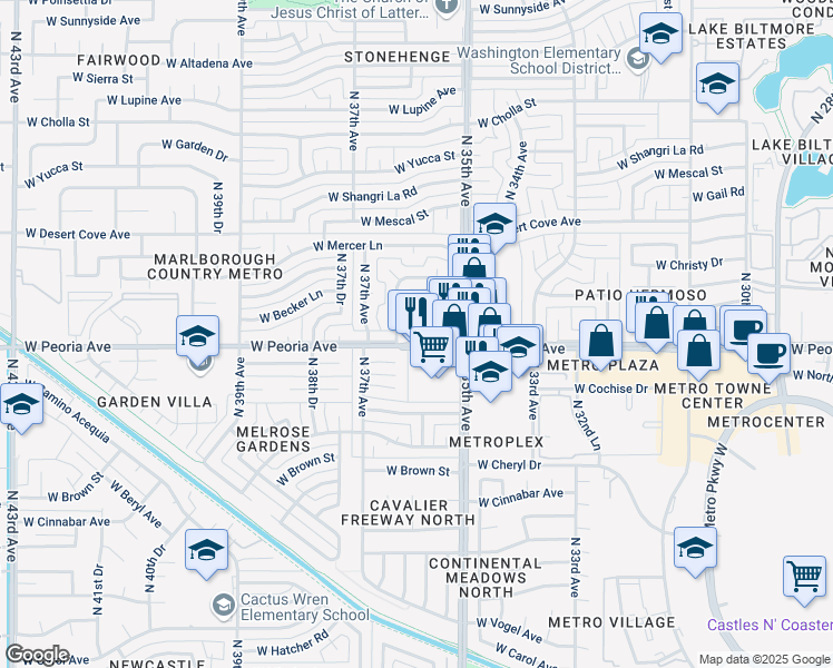 map of restaurants, bars, coffee shops, grocery stores, and more near 3534 West Peoria Avenue in Phoenix